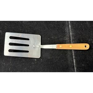 Vintage Robinson Stainless USA Slotted Spatula Wood Handle‎ Brass Rivets Turner